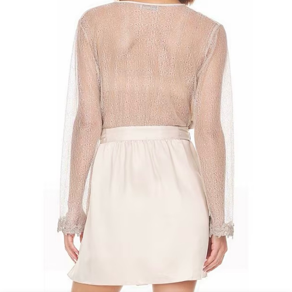 Flora Nikrooz Cream-Colored Satin & Lace Robe XS